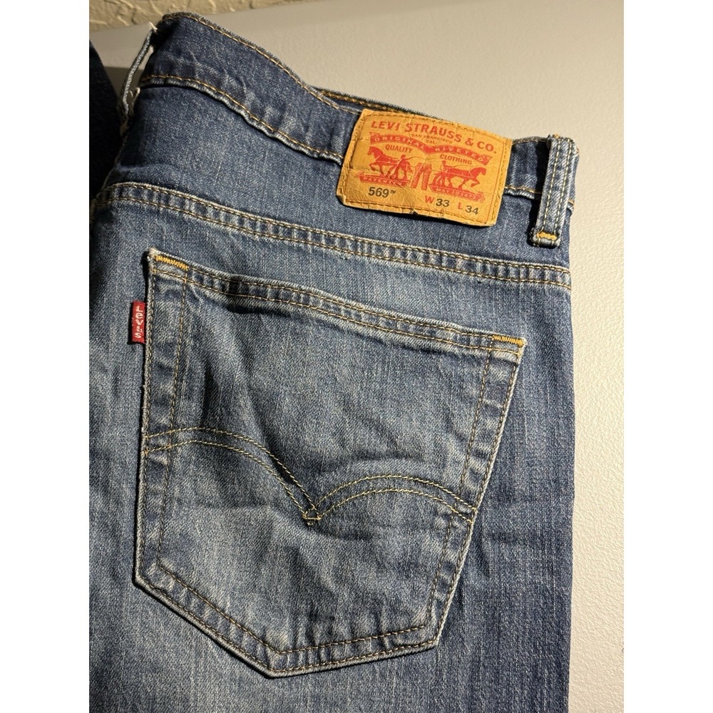Levi's 569 Loose Straight 33x34 (36x32) Medium Wash Denim Jeans Fading